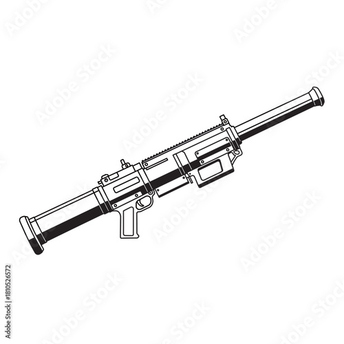 Heavy Military Weapon Systems Vector Illustrations Set (Missile Launcher Turret and Tactical Rifle).