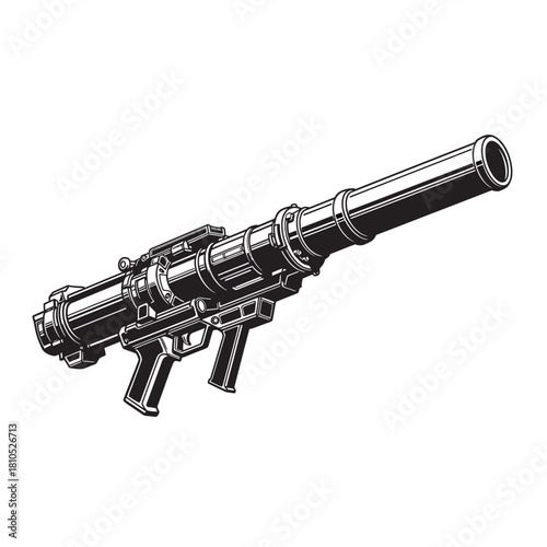 Heavy Military Weapon Systems Vector Illustrations Set (Missile Launcher Turret and Tactical Rifle).