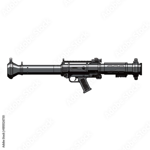 Heavy Military Weapon Systems Vector Illustrations Set (Missile Launcher Turret and Tactical Rifle).