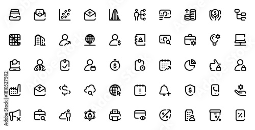 Business icon set. Vector business collection. Inclues symbols for management,money, statistics, plannin, marketing, service, and ore. Editable stroke.