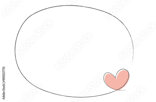 鉛筆で一筆書きのした丸いフレーム素材　ハートのワンポイントカラー付き