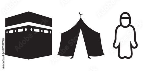  Islamic pilgrimage symbols kaaba tent and pilgrim icon representing hajj and umrah