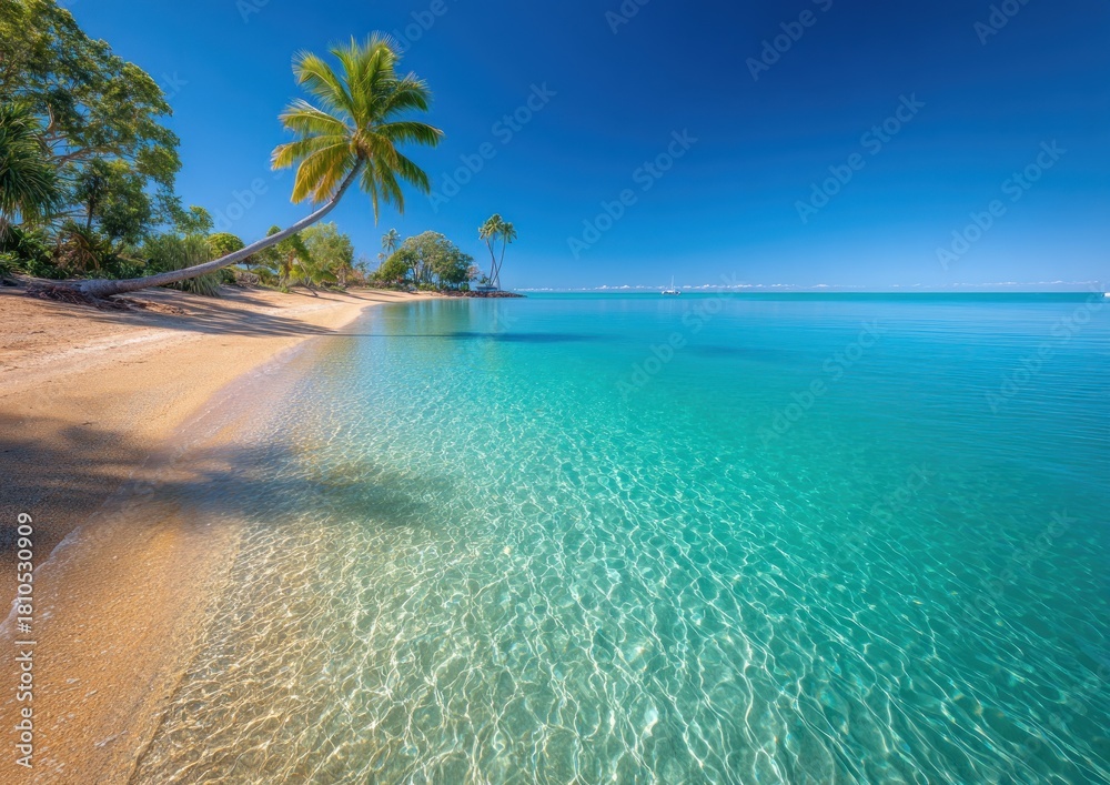 Fototapeta premium Tranquil beach scene with crystal clear water.