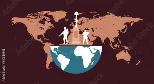 World Civil Defence Day World War Memorial Statue Figures Standing Tall on a Globe Representation