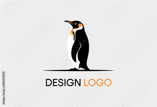 This minimalist logo design features a stylized penguin in black and white with a pop of orange, perfect for branding endeavors that require a friendly yet professional look.