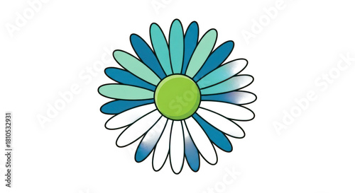 Abstract Flower with Blue Petals and Green Center