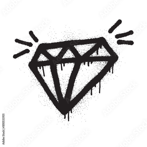 Black and white diamond graffiti with drips and sparkles.