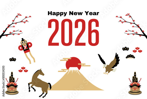 New Year Lucky Motif Icon Set 2026 – Chic / 2026年お正月・縁起物アイコンセット（シック）