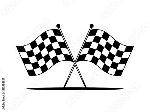 This artwork depicts two crossed checkered flags, symbolizing victory and competition in motor racing, capturing the excitement and adrenaline of speed on the racetrack.