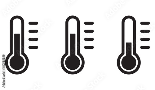  Three black and white thermometer icons showing different temperature levels