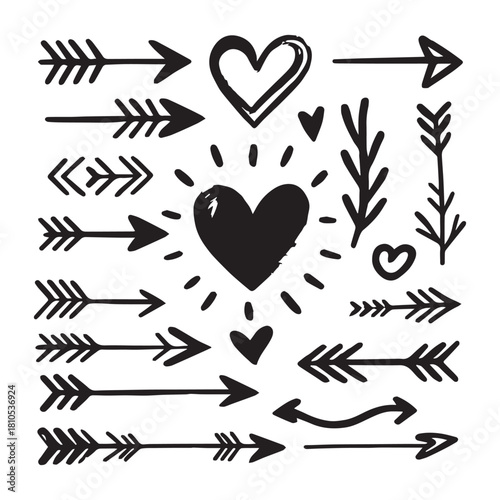 “Hand-Drawn Hearts and Arrows Vector Clipart Collection”