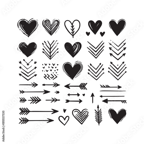 “Hand-Drawn Hearts and Arrows Vector Clipart Collection”