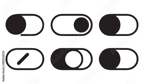  Set of six toggle switch icons representing different states of on and off