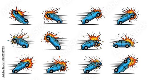 Car Crash Sequence Animation Illustration
