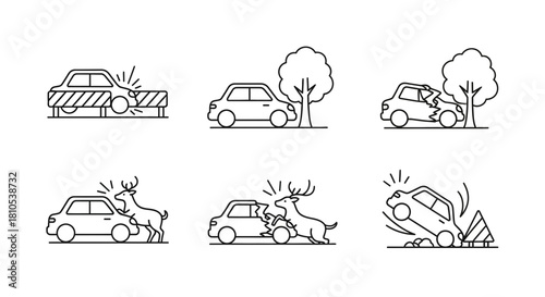 Car Crash Accidents Illustration Set