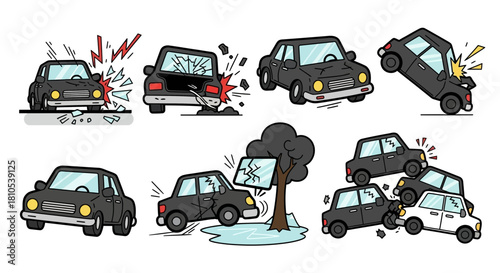 Vector Car Accident Illustrations Set