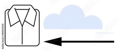 Laundry services. Cloud graphic combined with shirt and arrow laundry services transitioning to online platforms. Laundry services for apps, e-commerce, automation, convenience, and sustainability