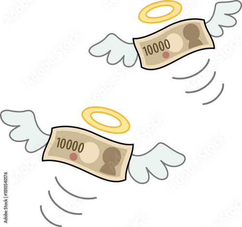 空を飛んでいくお金