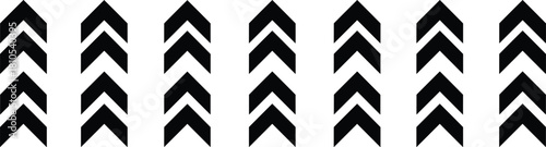Black chevron arrows pattern pointing up, vector set of triple arrowheads, speed symbol, and military rank insignia.