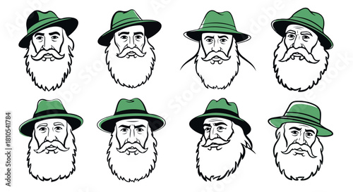 Old man head portraits with hats