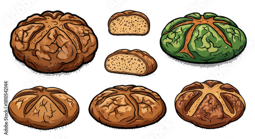 Traditional Mexican bread rolls with sliced loaf