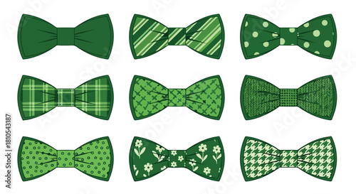Green bow ties with various patterns