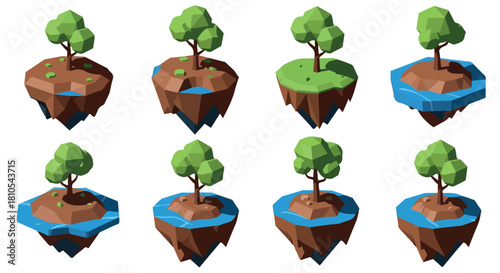 Floating islands with trees, low poly style