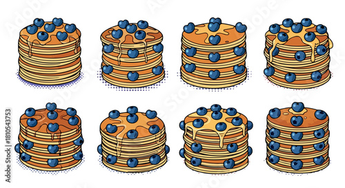 Stack of pancakes with blueberries and syrup