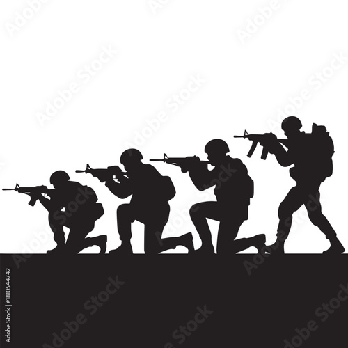 Silhouette of modern troops in Middle East silhouette