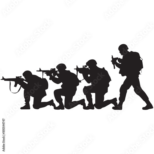 Silhouette of modern troops in Middle East silhouette