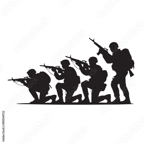 Silhouette of modern troops in Middle East silhouette