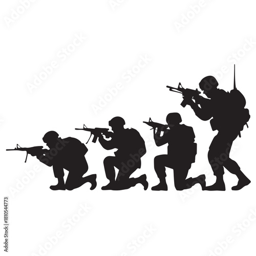 Silhouette of modern troops in Middle East silhouette