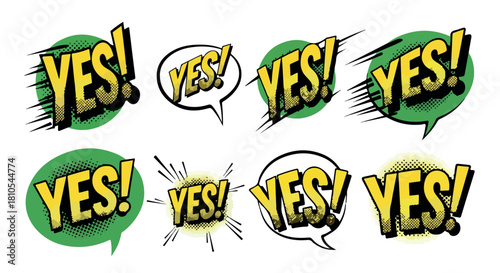 Yes speech bubbles with exclamation marks