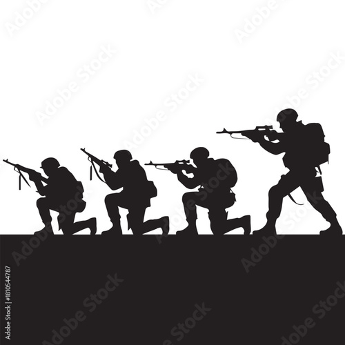 Silhouette of modern troops in Middle East silhouette