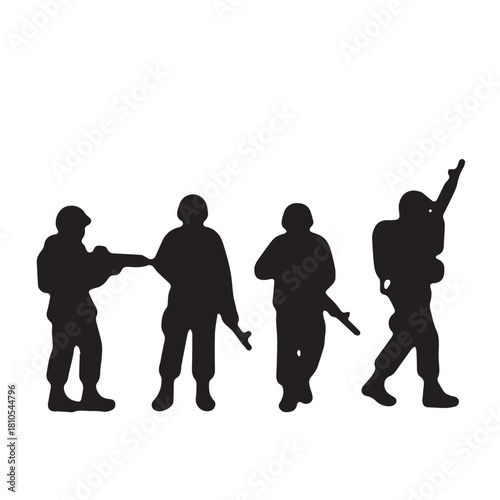 Silhouette of modern troops in Middle East silhouette