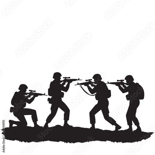 Silhouette of modern troops in Middle East silhouette