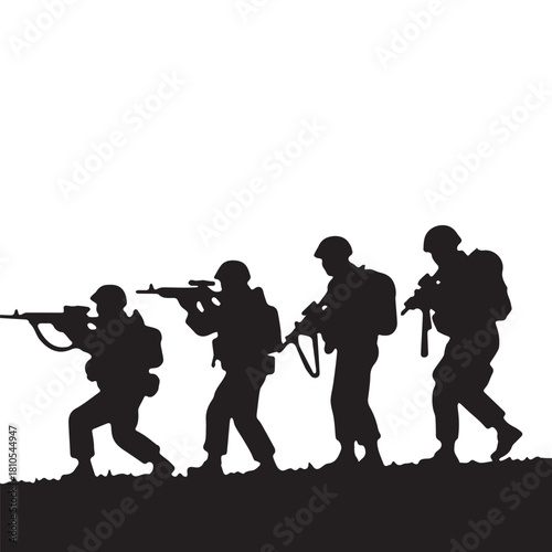 Silhouette of modern troops in Middle East silhouette