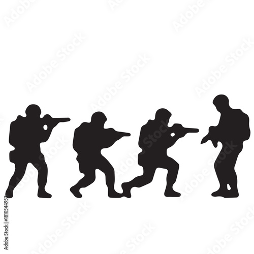 Silhouette of modern troops in Middle East silhouette