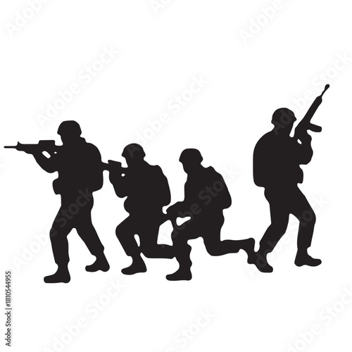 Silhouette of modern troops in Middle East silhouette