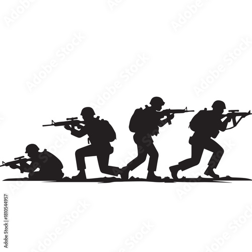 Silhouette of modern troops in Middle East silhouette