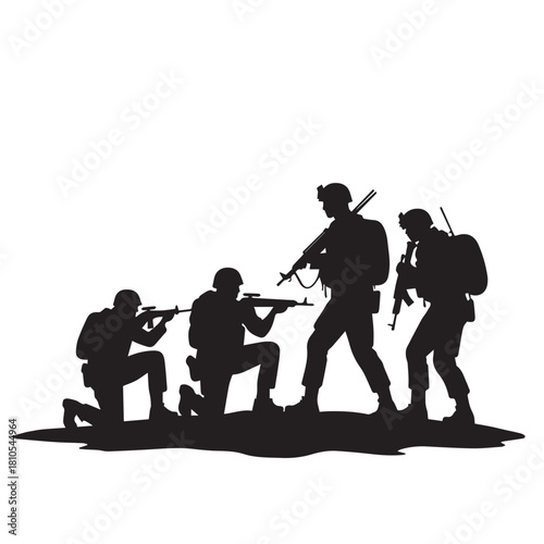 Silhouette of modern troops in Middle East silhouette