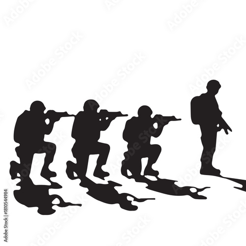Silhouette of modern troops in Middle East silhouette
