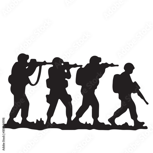 Silhouette of modern troops in Middle East silhouette