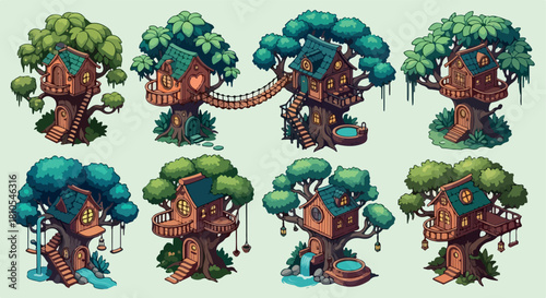 Fantasy treehouses collection with whimsical details
