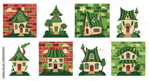 Charming fairytale houses collection with green roofs