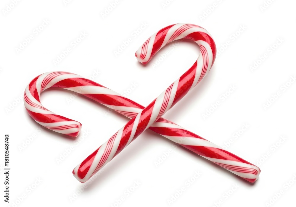 Fototapeta premium Two candy canes forming a heart shape isolated on white background