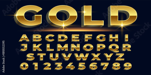 Golden alphabet set, dark background. eps 10