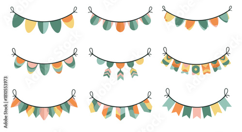 Colorful bunting flags garland decoration with transparent background