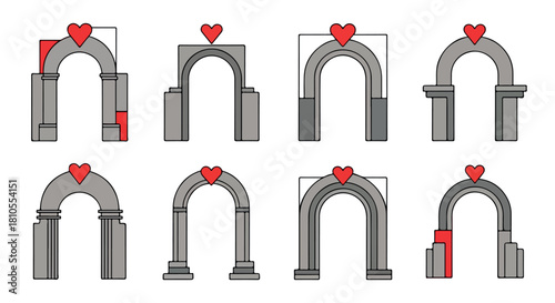 Archways with hearts, various styles