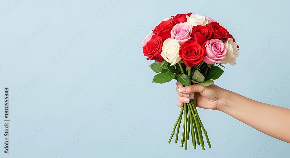 Fototapeta premium hand holding a bouquet of roses